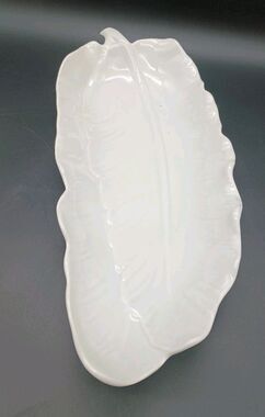 California Pottery Leaf Dish Art Pottery MCM 1950-60s Mint White 14.5”